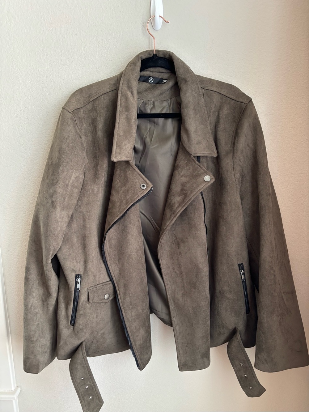 Missguided Oversized Olive Suede-Look Moto Jacket